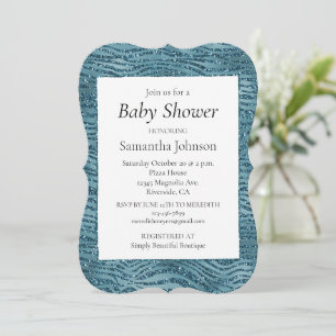 Turquoise Teal Blue Glitter Zebra Print  Invitation