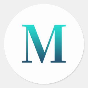Turquoise Teal Blue Gradient 'M" Serif Monogram Classic Round Sticker