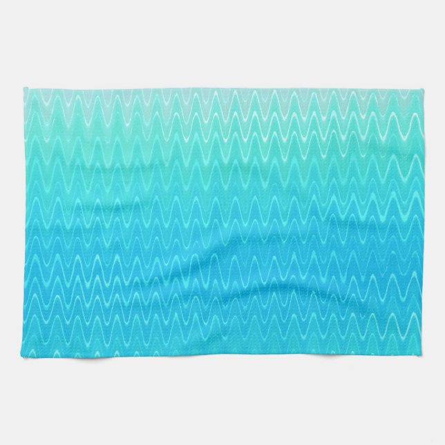 Turquoise Teal Blue Green Abstract Pattern Tea Towel (Horizontal)