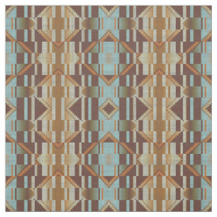 Turquoise Teal Blue Green Orange Brown Ethnic Look Fabric