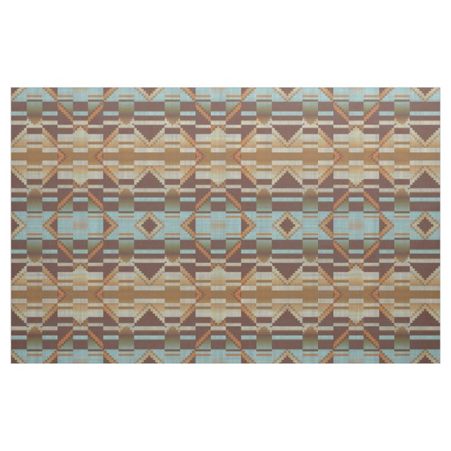 Turquoise Teal Blue Green Orange Brown Ethnic Look Fabric (Fat Quarter)