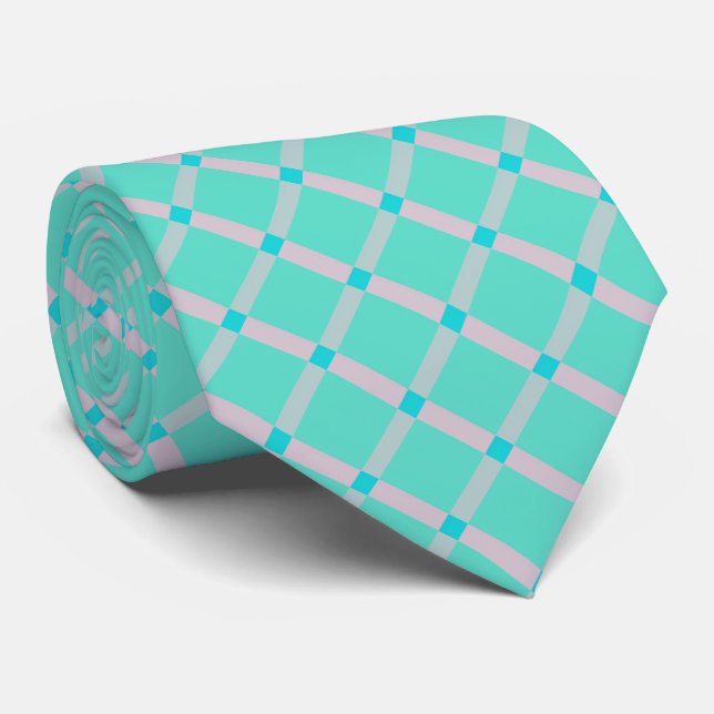 Turquoise Teal Blue Green Pink  Tie (Rolled)