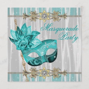 Turquoise Teal Blue Masquerade Party Invitations