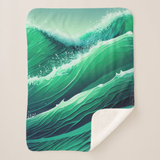 Turquoise, teal, blue ocean waves sherpa blanket