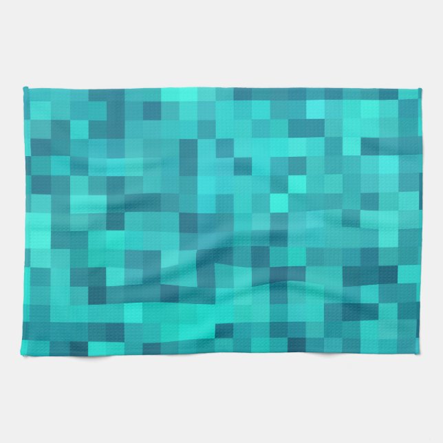 Turquoise Teal Blue Pattern Tea Towel (Horizontal)
