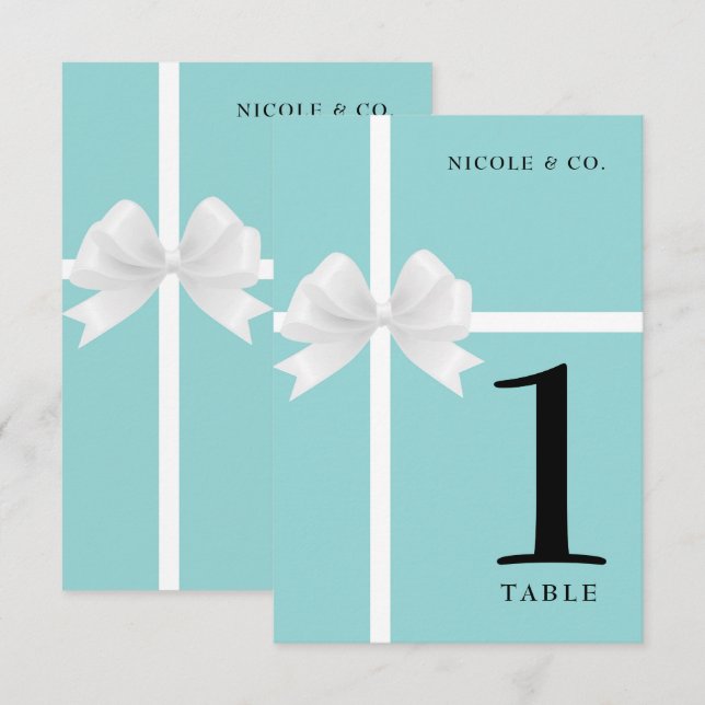 Turquoise Teal Blue & White Bow Table Numbers (Front/Back)