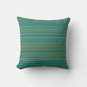 Turquoise Teal & Burnt Orange Striped Cushion