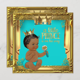 Turquoise Teal Ethnic Prince Baby Shower Invitation