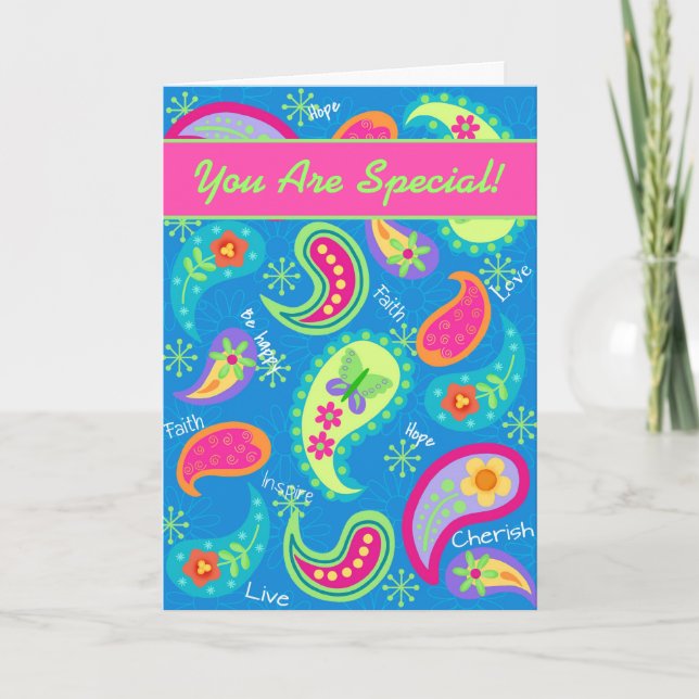 Turquoise Teal Fuchsia Paisley You are Special Thank You Card (Front)