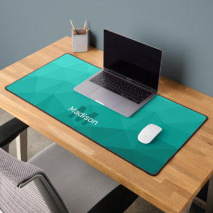 Turquoise teal Geometric Mesh Pattern monogram Desk Mat