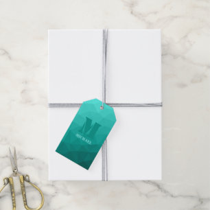 Turquoise teal geometric mesh pattern Monogram Gift Tags
