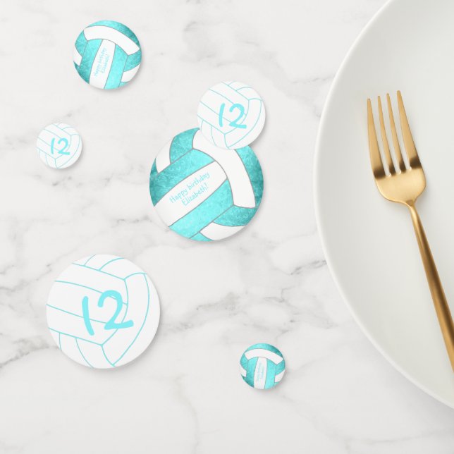 turquoise teal girls volleyball birthday party confetti (Group)