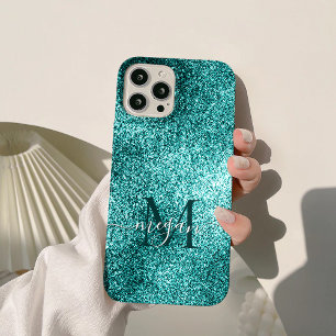 Turquoise Teal Glitter Sparkle Shimmer Metallic iPhone 15 Pro Max Case