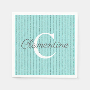 Turquoise Teal Glitter Stripes Girly Monogram Napkin