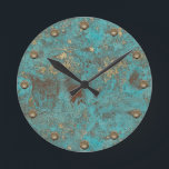 Turquoise Teal & Gold Copper Vintage Antique Round Clock<br><div class="desc">Turquoise Teal & Gold Copper Vintage Antique Clock.</div>