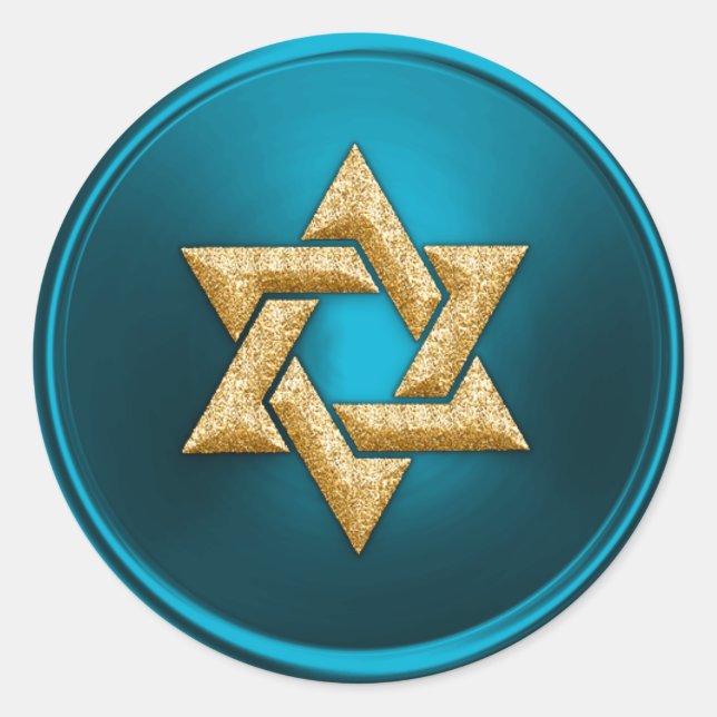 Turquoise Teal Gold Star of David Envelope Seal (Front)