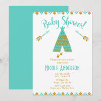 Turquoise Teal & Gold Tepee Modern Baby Shower