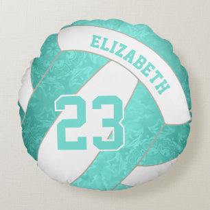 turquoise teal gradient artsy girls volleyball round cushion