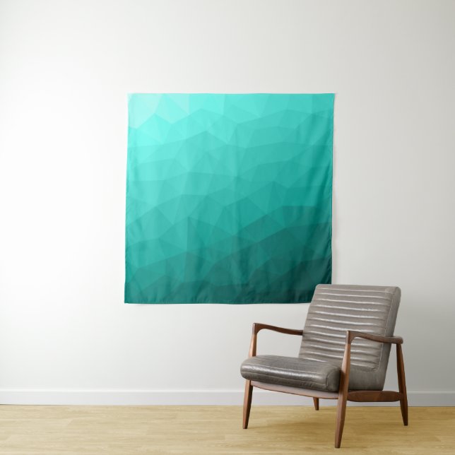 Turquoise teal gradient geometric mesh pattern tapestry (In Situ)