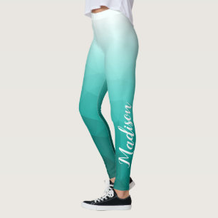 Turquoise teal Gradient Geometry Mesh Pattern Name Leggings