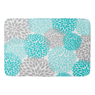 Turquoise Teal Grey Bathroom shower decor Bath Mat