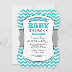 Turquoise Teal Grey Chevron Baby Shower Invitation