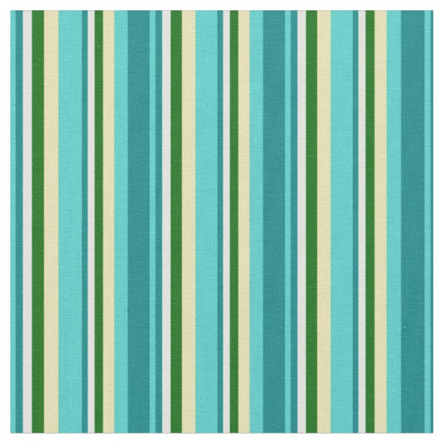 Turquoise, Teal, Light Cyan, Dark Green & Tan Fabric (Close Up)