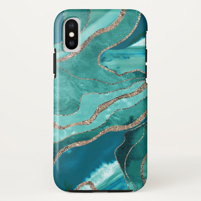 Turquoise Teal Marble Agate Gold Glitter Glam #1  Case-Mate iPhone Case (Back)