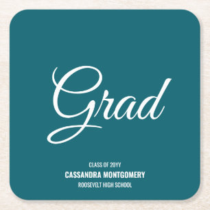 Turquoise Teal Modern Graduation Party Square Paper Coaster