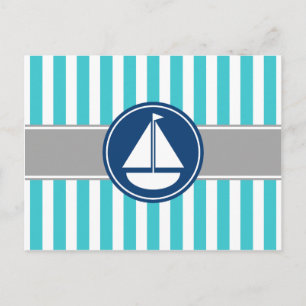 Turquoise Teal Nautical Sailboat Stripes Postcard