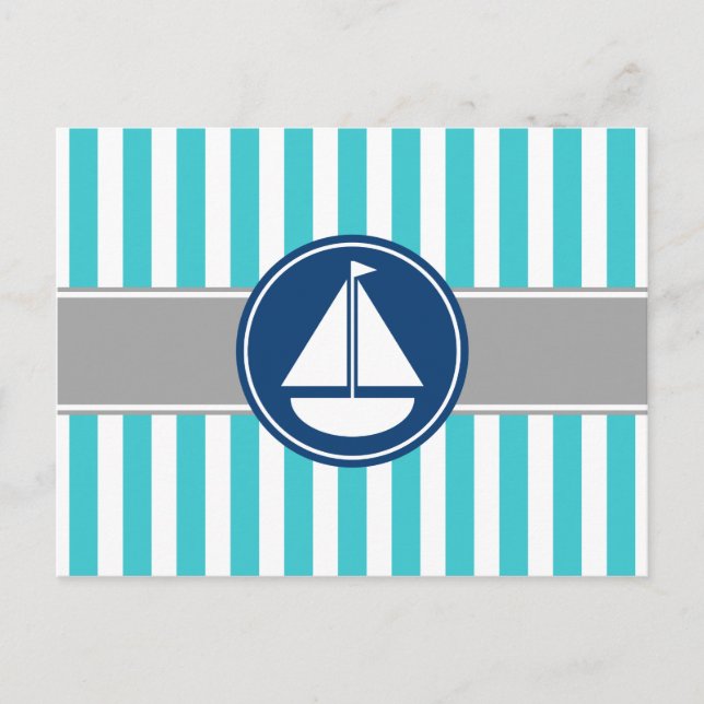 Turquoise Teal Nautical Sailboat Stripes Postcard (Front)
