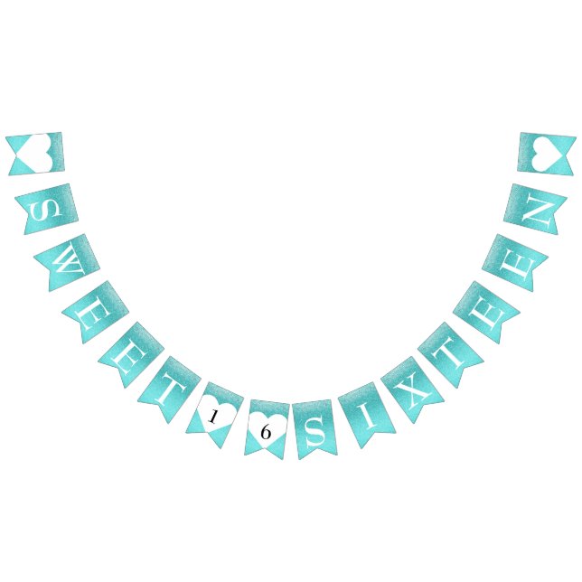 Turquoise Teal Ombre Glitter SWEET 16 SIXTEEN Bunting (All)