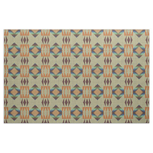 Turquoise Teal Orange Native Tribal Mosaic Pattern Fabric