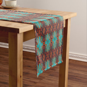 Turquoise Teal Orange Red Eclectic Ethnic Look Short Table Runner