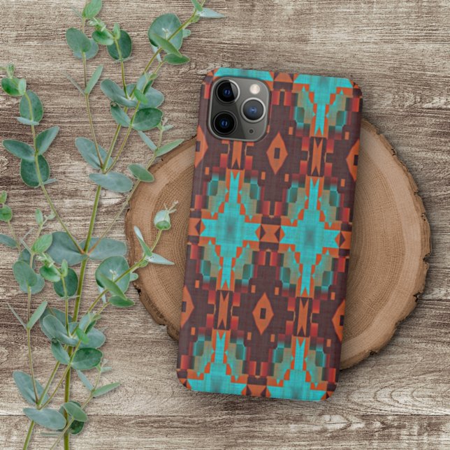 Turquoise Teal Orange Red Tribal Mosaic Pattern Case-Mate iPhone Case (Creator Uploaded)