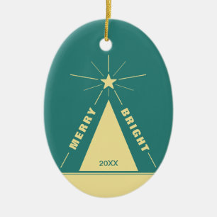 Turquoise Teal Oval Christmas Tree Family Photo Ceramic Tree Decoration
