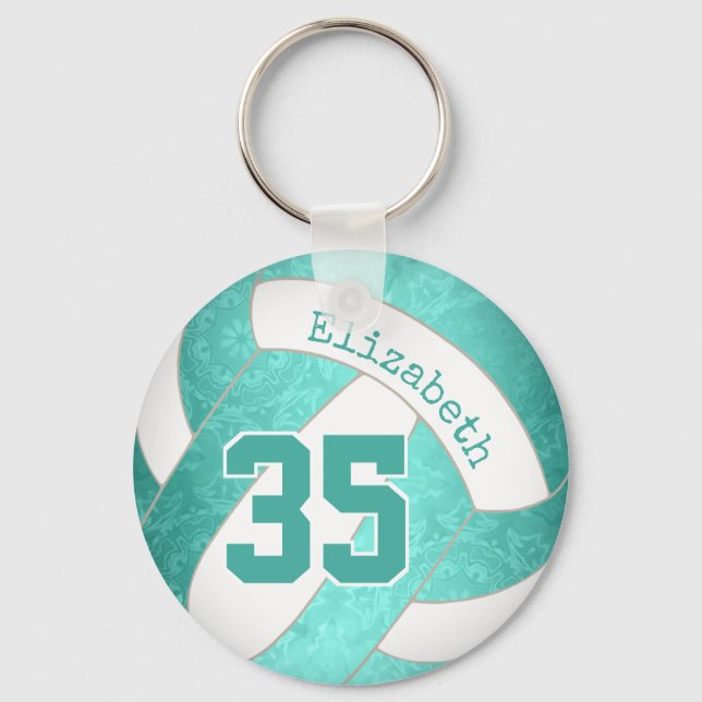 turquoise teal personalised girly volleyball key ring (Front)
