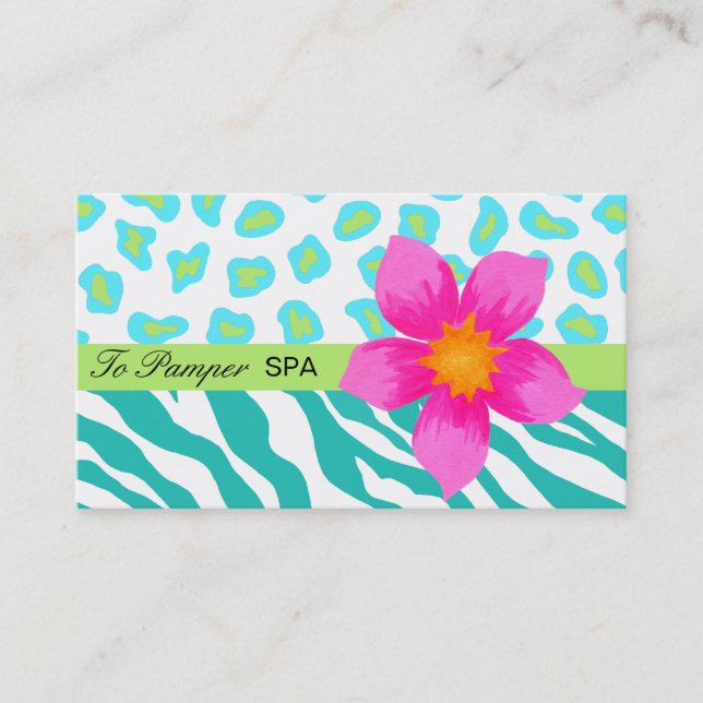 Turquoise, Teal, Pink & Green Zebra & Cheetah Skin Business Card (Front)