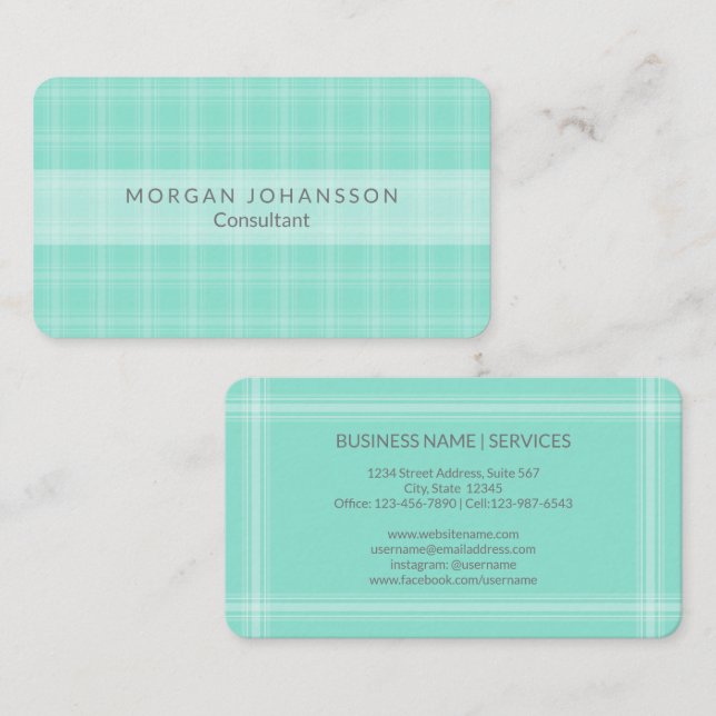 Turquoise Teal Plaid Simple Stripe Modern Elegant Business Card (Front/Back)