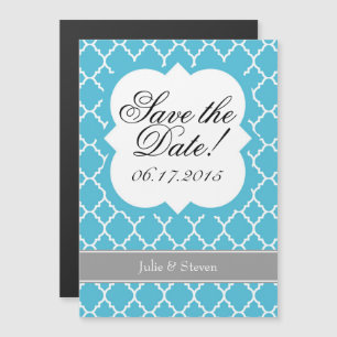 Turquoise Teal Quatrefoil Save The Date Magnet