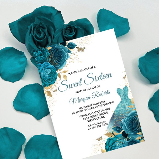 Turquoise Teal Sparkle Dress Sweet 16 Party Invitation (Creator Uploaded)