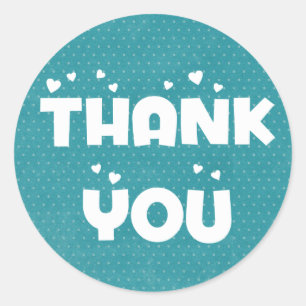 Turquoise Teal Thank You Polka Dots & Love Hearts Classic Round Sticker