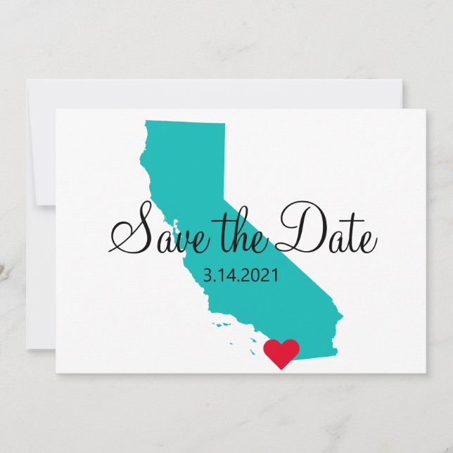 Turquoise Teal Watercolor California Destination Save The Date (Front)