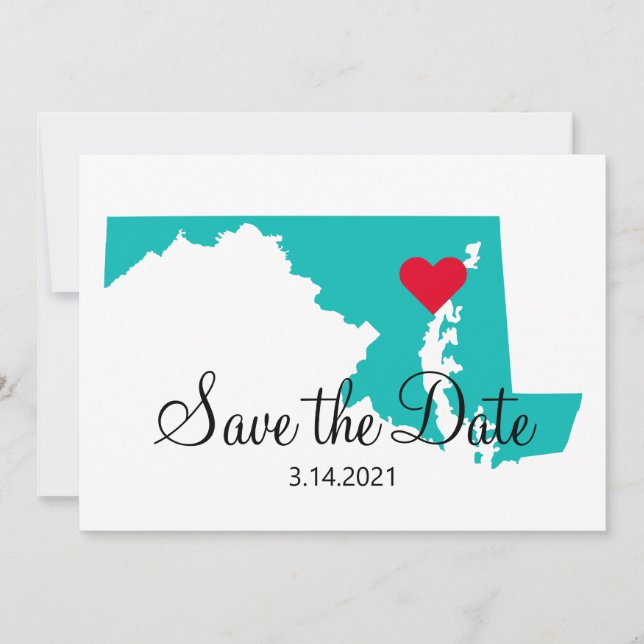 Turquoise Teal Watercolor Maryland Destination Save The Date (Front)
