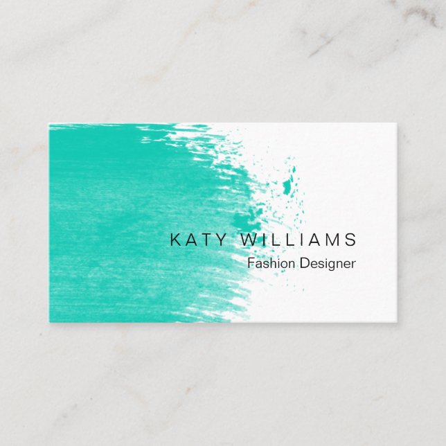 Turquoise Teal Watercolor  Splatter Simple Business Card (Front)