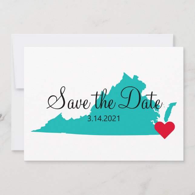 Turquoise Teal Watercolor Virginia Destination Save The Date (Front)
