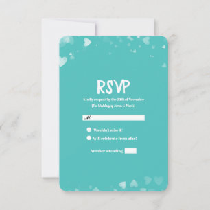 Turquoise Teal & White Hearts Wedding RSVP