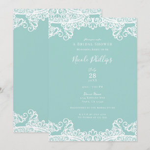 Turquoise Teal White Lace Elegant Bridal Shower Invitation