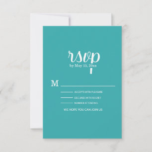 Turquoise Teal White Wedding RSVP Card