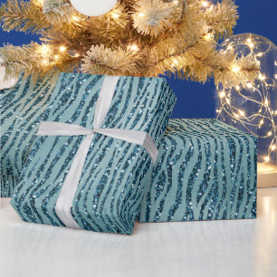 Turquoise Teal Zebra Print Glitter Wrapping Paper